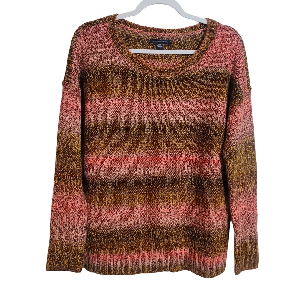 American Eagle Outfitters Ombre Striped Knit Sweater Pink Brown Gold Size Medium